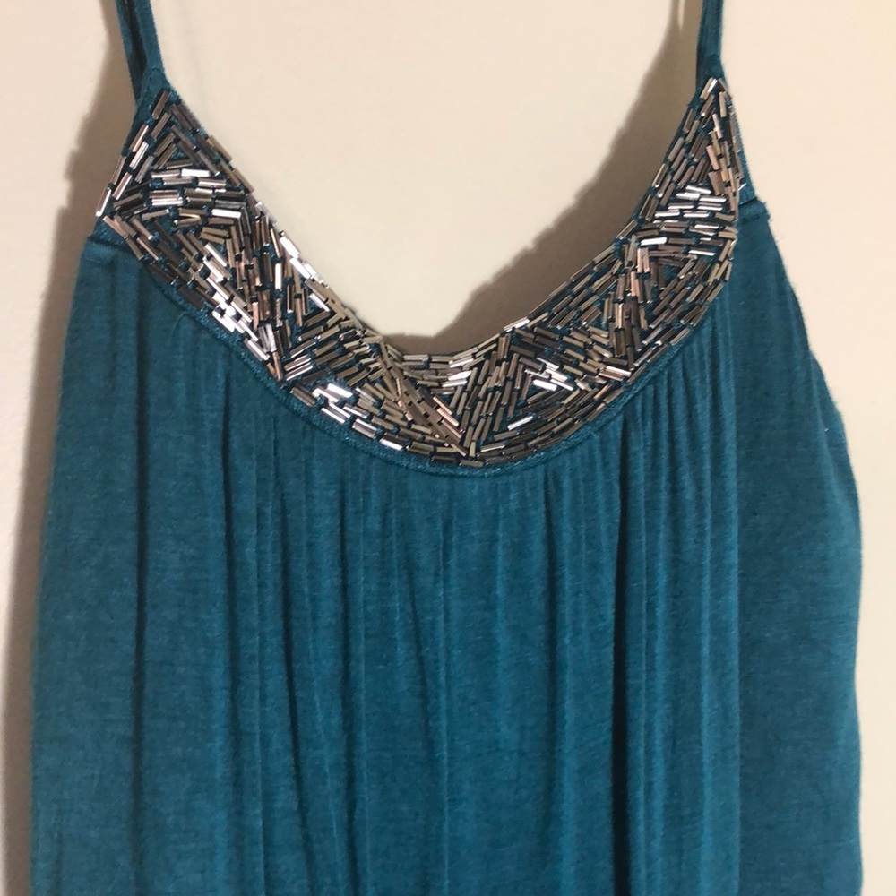 Teal tank with shiny bead work